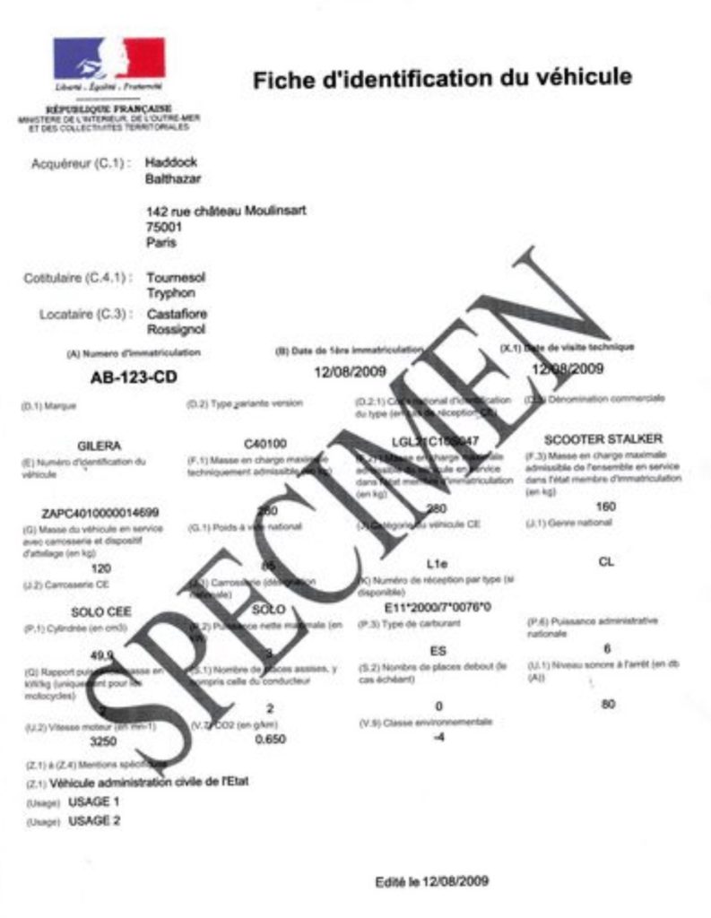 fiche identification vehicule